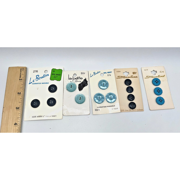 Vintage Buttons Carded Le Bouton Streamline Shades of Blue buttons Navy Pearl - Picture 10 of 10